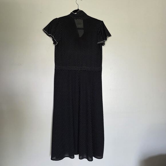 Vtg Polka Dot Dress Women M Black White Byer Too 80s Pinup Retro Picnic Tie Neck - Picture 6 of 11